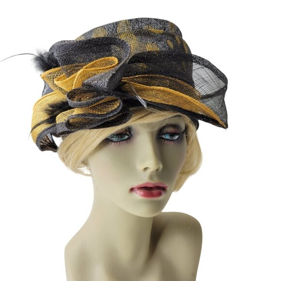 Black and Gold Polka Dots Pillbox Hat Church Hat Weddings - Picture 1 of 15